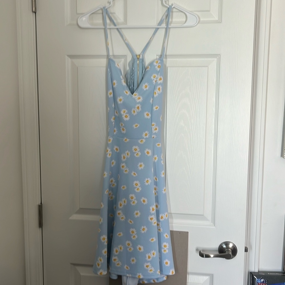Blue Open-Backed Dress with Daisies